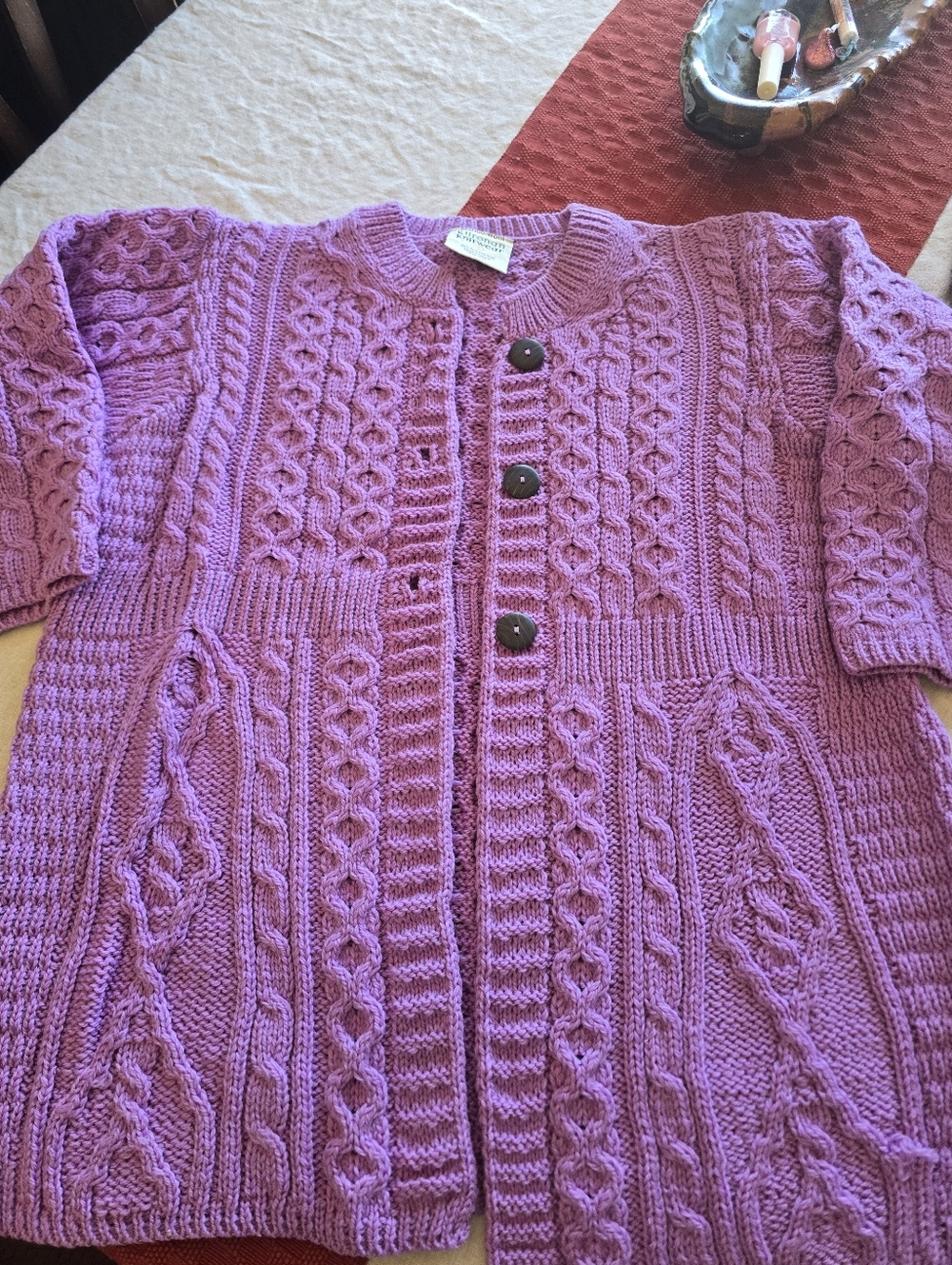 Kilronan Irish Lavender Cable Knit Button-Up Cardigan